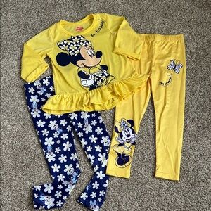 Disney Girls Minnie Mouse Yellow & Navy Floral 3-Piece Set, Size 4T